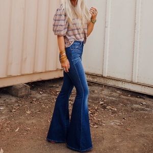 Free People Blue Flare Pants Size 26 -mid rise